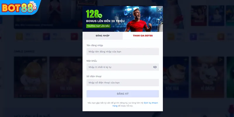 Điền thông tin vào biểu mẫu đăng ký BOT88 dễ dàng