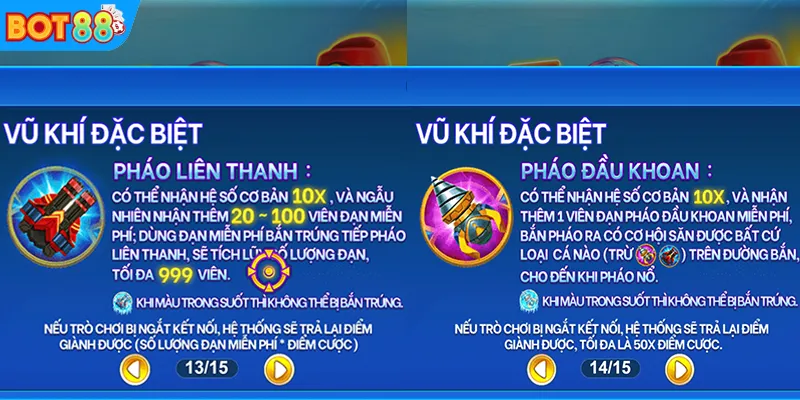 Pháo Liên Thanh và Pháo Đầu Khoan trong bắn cá Thần Tài BOT88